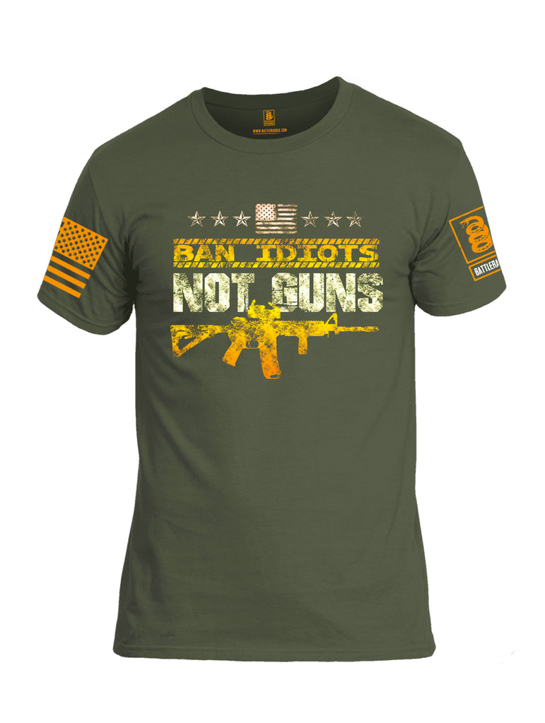 Battleraddle Ban Idiots Not Guns Orange Sleeve Print Mens Cotton Crew Neck T Shirt