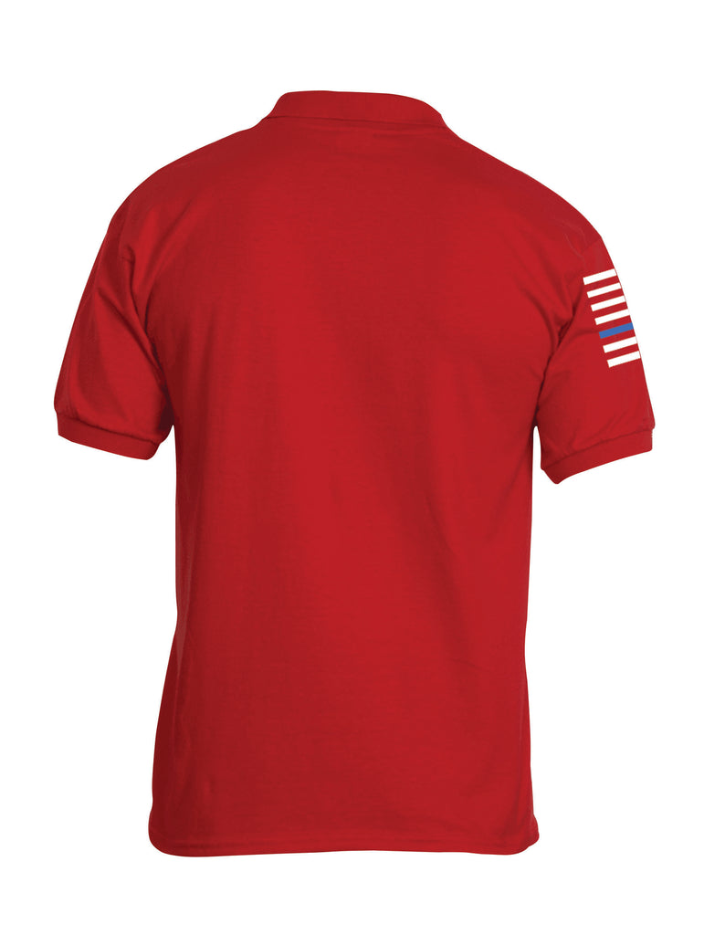 Battleraddle Basic Line Blue Line Flag Right Sleeve Mens Cotton Jersey Polo T Shirt - Battleraddle® LLC
