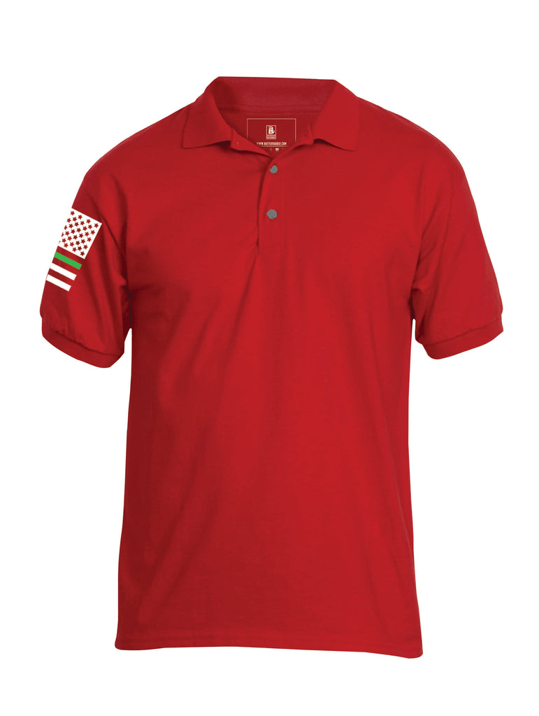 Battleraddle Basic Line Green Line Flag Right Sleeve Mens Cotton Jersey Polo T Shirt - Battleraddle® LLC