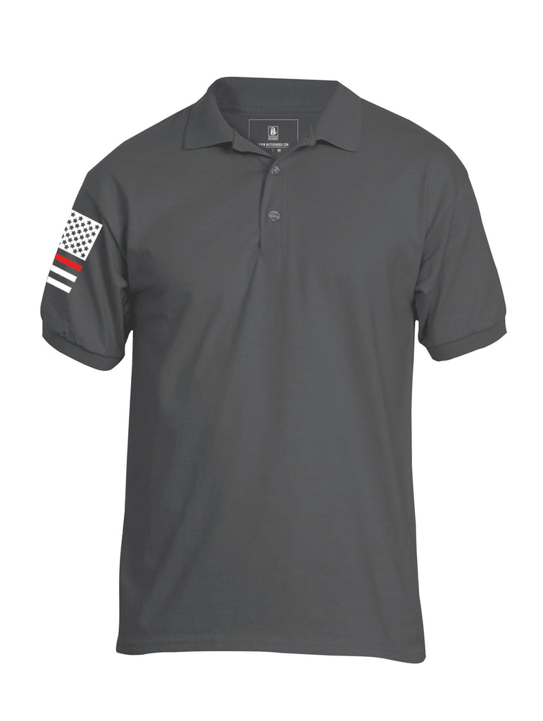 Battleraddle Basic Line Red Line Flag Right Sleeve Mens Cotton Jersey Polo T Shirt - Battleraddle® LLC