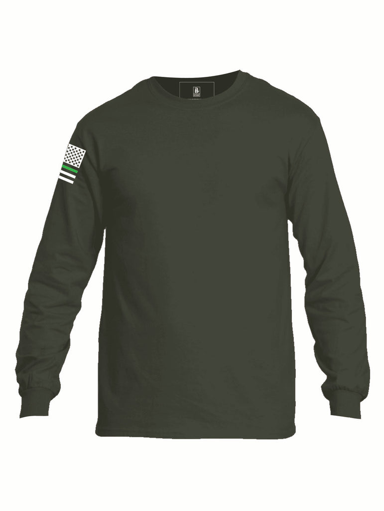 Battleraddle Basic Line Green Line Flag Right Sleeve Mens Cotton Long Sleeve Crew Neck T Shirt - Battleraddle® LLC