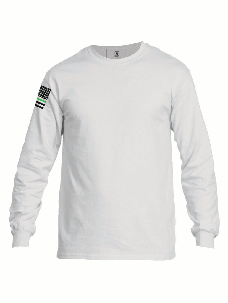 Battleraddle Basic Line Green Line Flag Right Sleeve Mens Cotton Long Sleeve Crew Neck T Shirt - Battleraddle® LLC