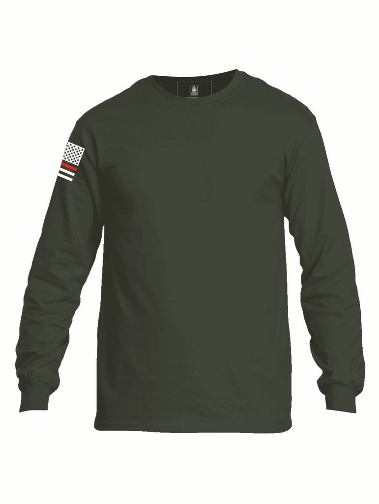 Battleraddle Basic Line Red Line Flag Right Sleeve Mens Cotton Long Sleeve Crew Neck T Shirt - Battleraddle® LLC