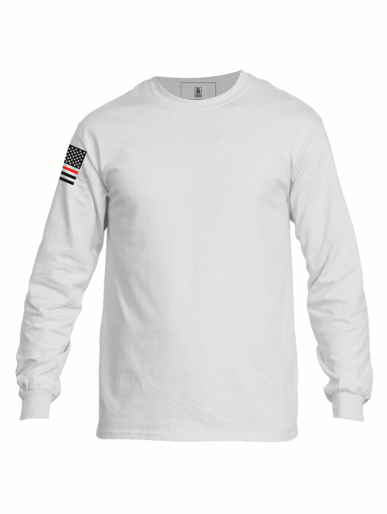 Battleraddle Basic Line Red Line Flag Right Sleeve Mens Cotton Long Sleeve Crew Neck T Shirt - Battleraddle® LLC