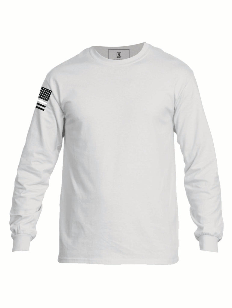 Battleraddle Basic Line White Line Flag Right Sleeve Mens Cotton Long Sleeve Crew Neck T Shirt - Battleraddle® LLC
