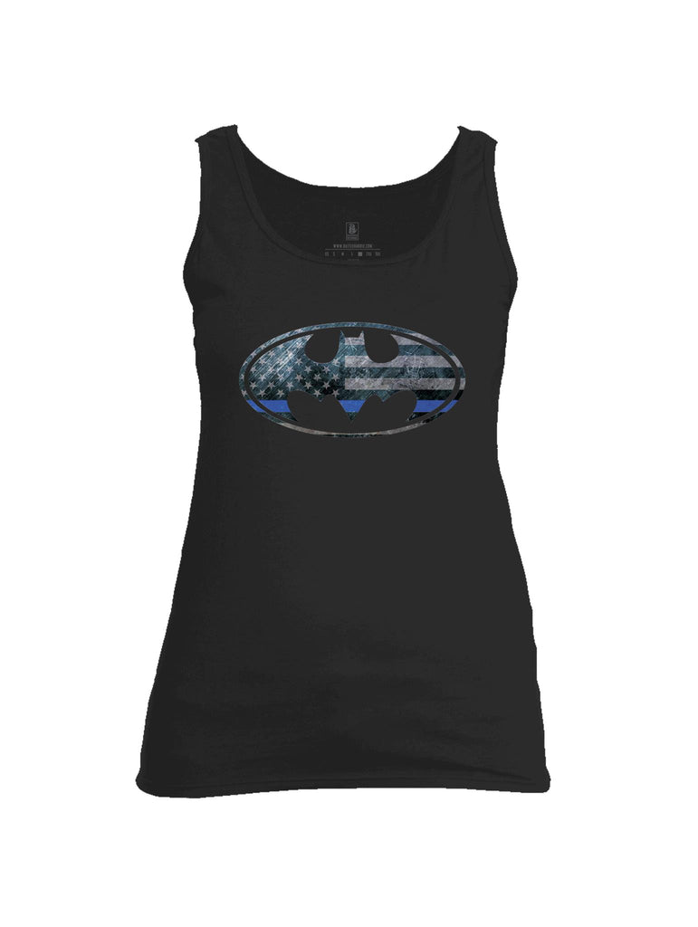 Battleraddlde Bat Police Hero Blue Line USA Flag Womens Cotton Tank Top - Battleraddle® LLC