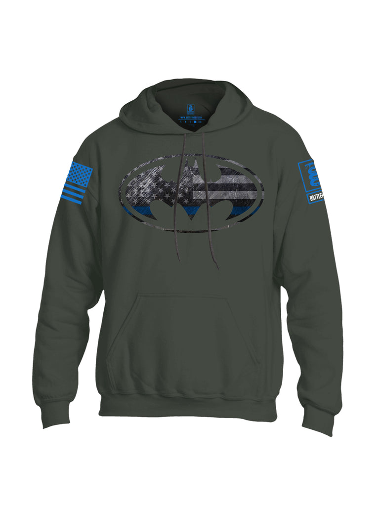 Battleraddle Bat Police Hero Blue Line USA Flag Blue Sleeve Print Mens Blended Hoodie With Pockets