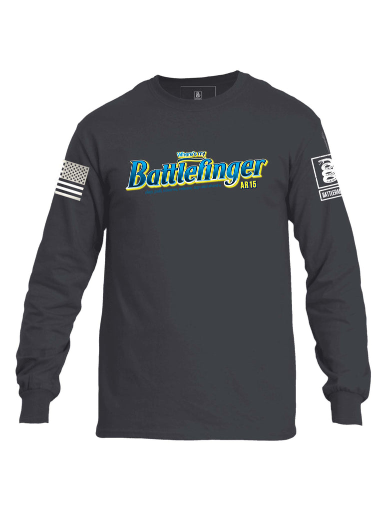 Battleraddle Wheres My Battlefinger AR15 Slap Pull Observe Release Tap and Shoot Mens Cotton Long Sleeve Crew Neck T Shirt