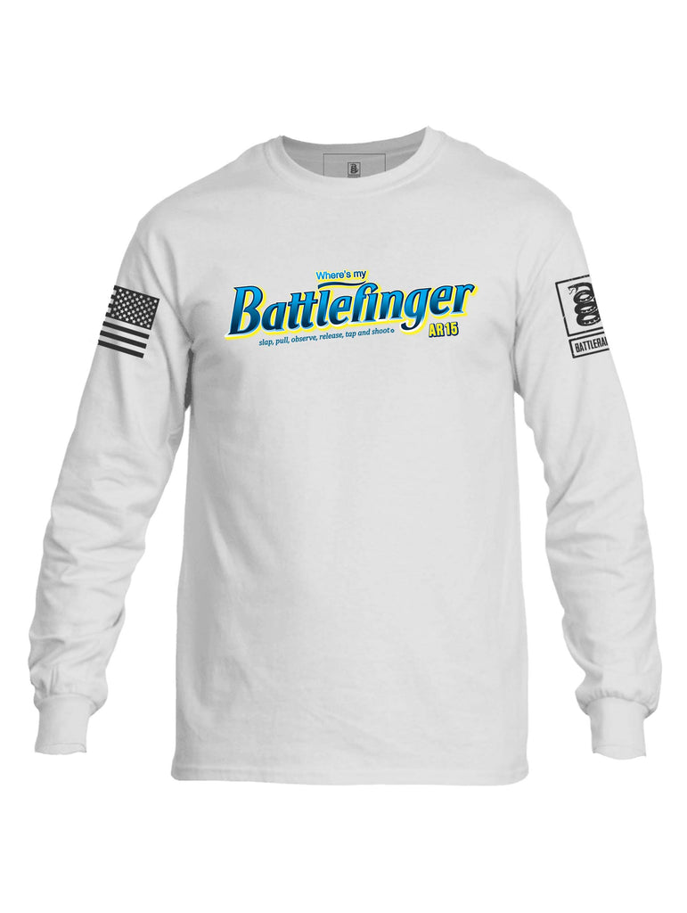 Battleraddle Wheres My Battlefinger AR15 Slap Pull Observe Release Tap and Shoot Mens Cotton Long Sleeve Crew Neck T Shirt