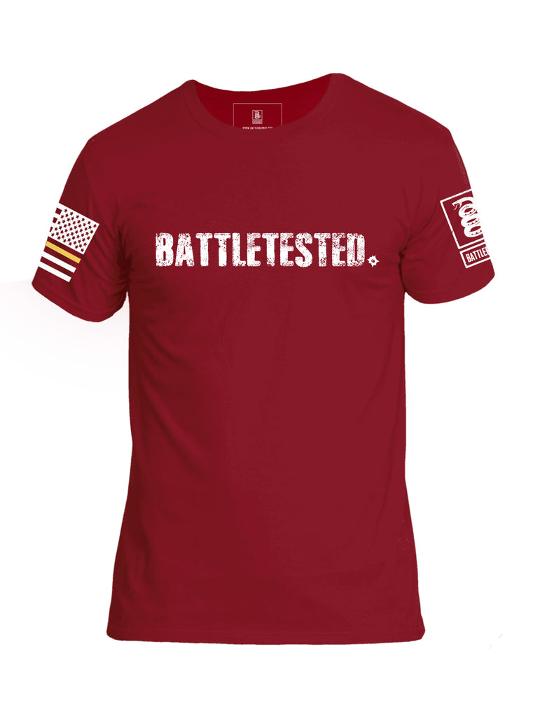 Battleraddle Battletested Brass Line White Sleeve Print Mens Crew Neck Cotton T Shirt - Battleraddle® LLC