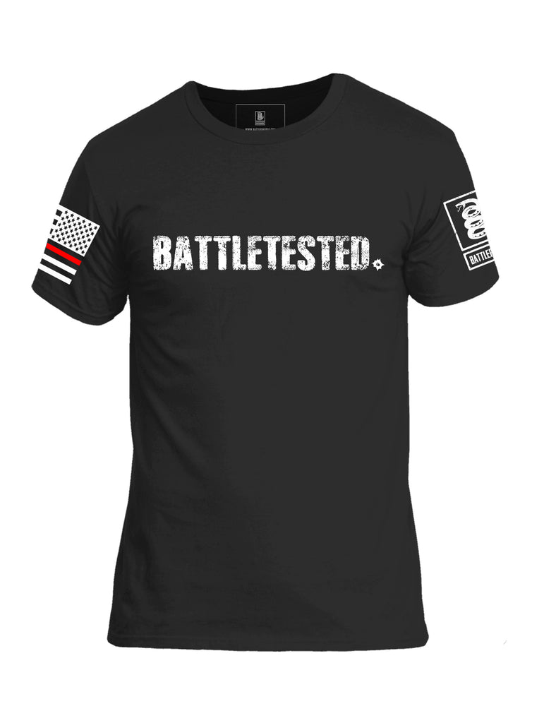 Battleraddle Battletested Red Line Red Sleeve Print Mens Crew Neck Cotton T Shirt - Battleraddle® LLC