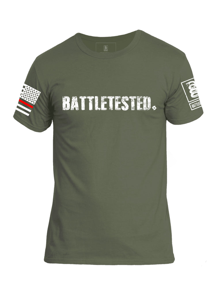 Battleraddle Battletested Red Line Red Sleeve Print Mens Crew Neck Cotton T Shirt - Battleraddle® LLC