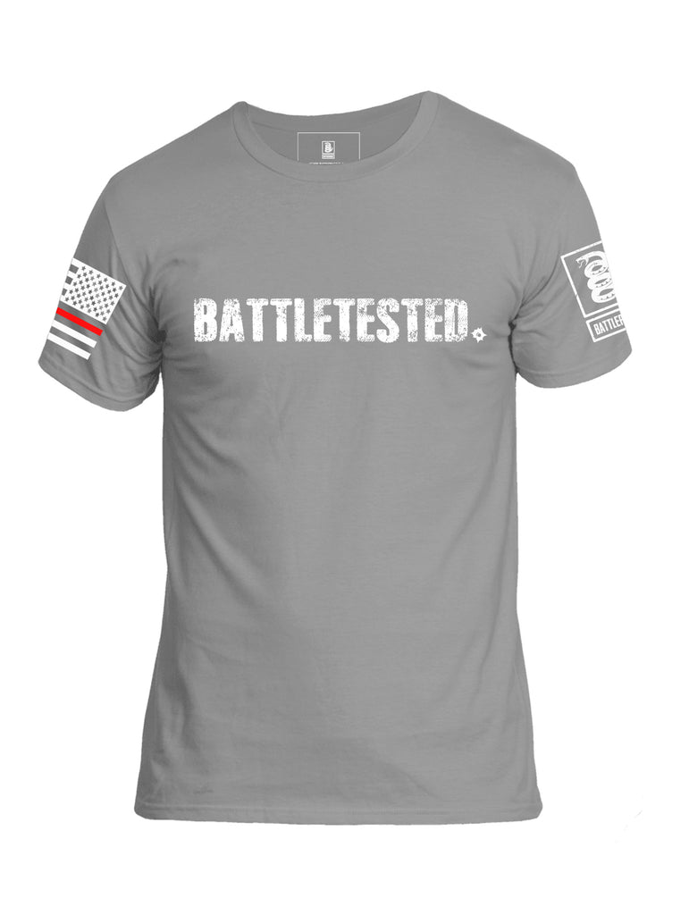 Battleraddle Battletested Red Line Red Sleeve Print Mens Crew Neck Cotton T Shirt - Battleraddle® LLC