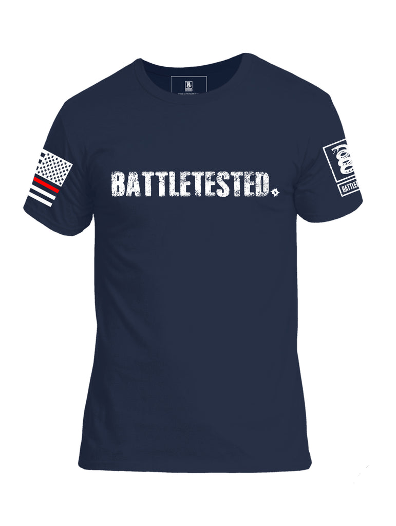 Battleraddle Battletested Red Line Red Sleeve Print Mens Crew Neck Cotton T Shirt - Battleraddle® LLC