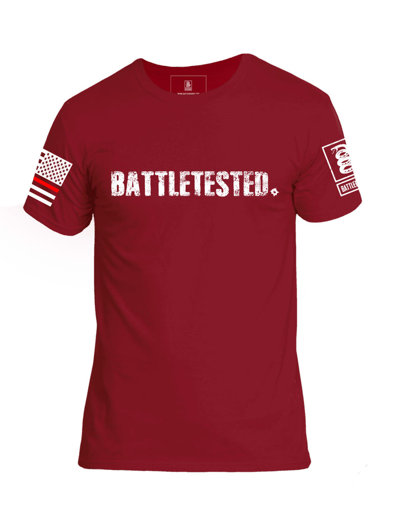 Battleraddle Battletested Red Line Red Sleeve Print Mens Crew Neck Cotton T Shirt - Battleraddle® LLC