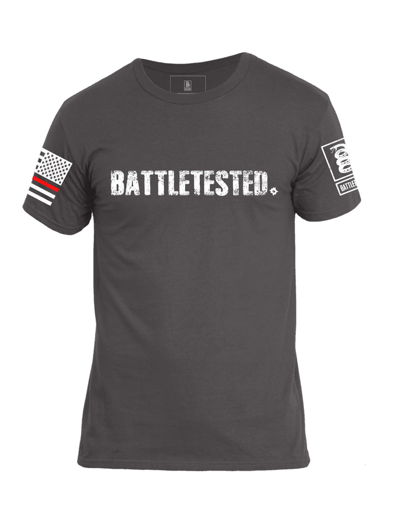 Battleraddle Battletested Red Line Red Sleeve Print Mens Crew Neck Cotton T Shirt - Battleraddle® LLC