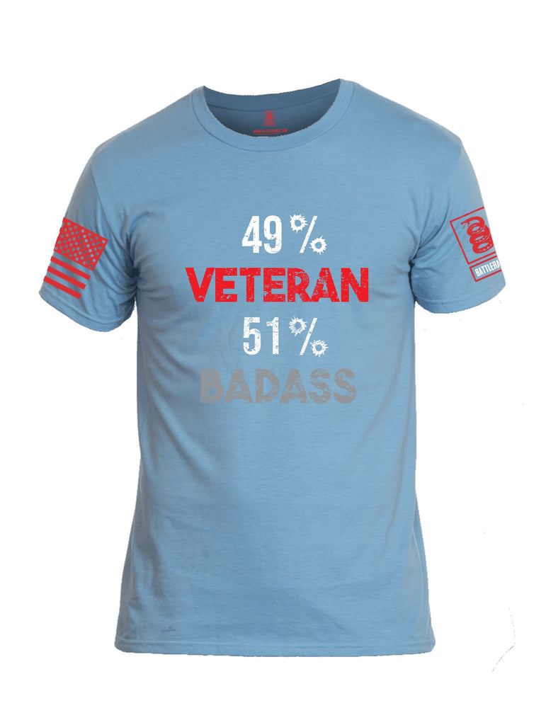 Battleraddle 49 Percent Veteran 51 Percent Badass Red Sleeves Men Cotton Crew Neck T-Shirt
