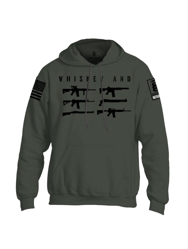 Battleraddle Whiskey And Guns Black Sleeves Uni Cotton Blended Hoodie With Pockets