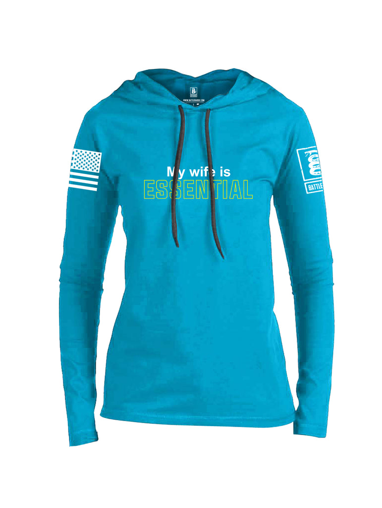 Battleraddle My Wife Is Essential {sleeve_color} Sleeves Women Cotton Thin Cotton Lightweight Hoodie