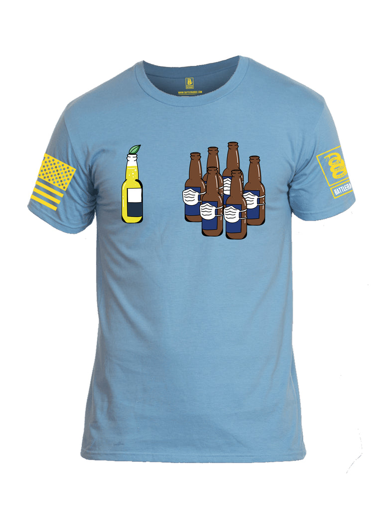 Battleraddle Corona Vs Beer Yellow Sleeve Print Mens Cotton Crew Neck T Shirt