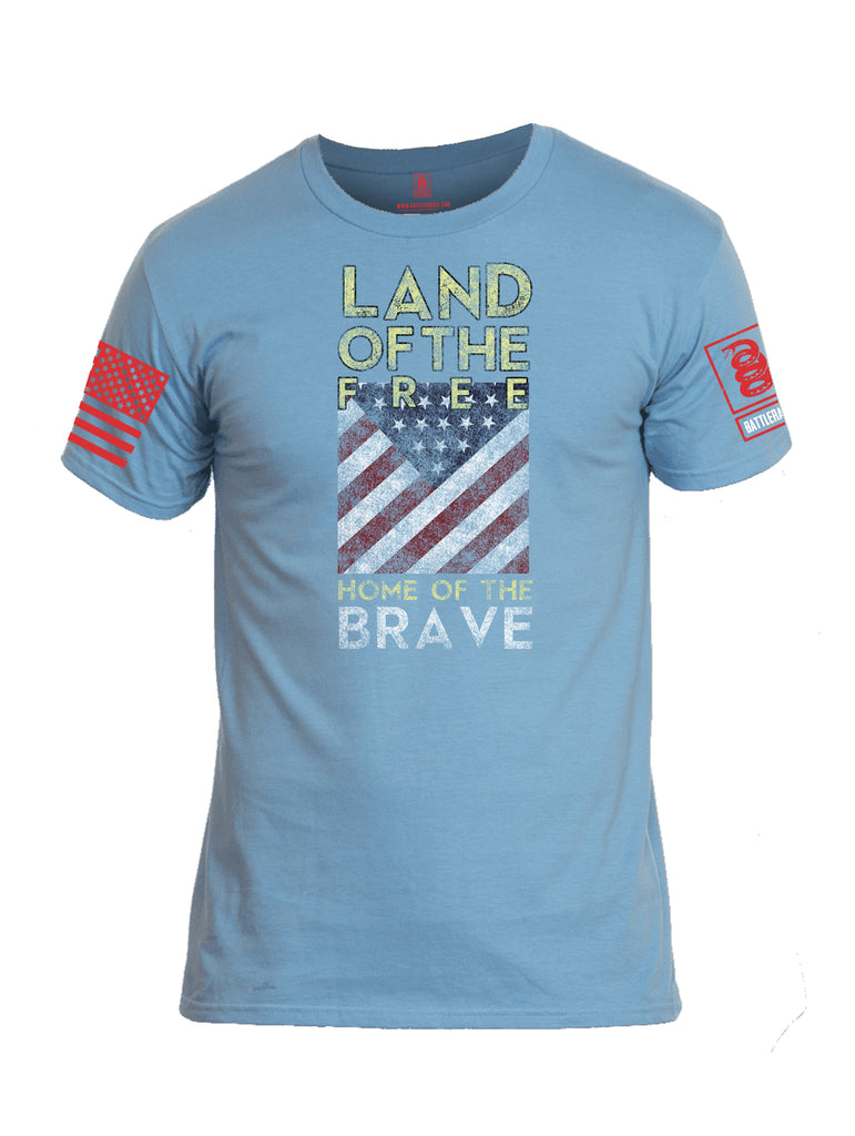 Battleraddle Land Of The Free Home Of The Brave Red Sleeve Print Mens Cotton Crew Neck T Shirt