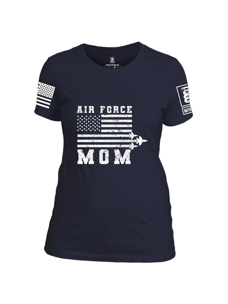 Battleraddle Air Force Mom Flag White Sleeves Women Cotton Crew Neck T-Shirt