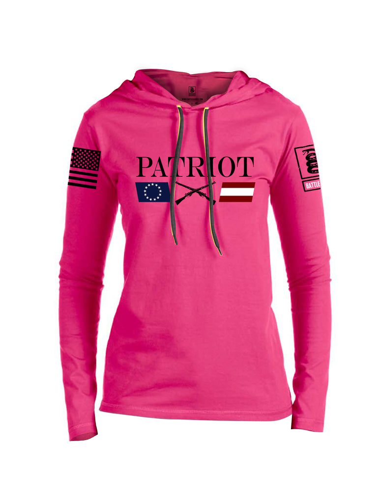 Battleraddle Patriot Rifle Flag Black {sleeve_color} Sleeves Women Cotton Thin Cotton Lightweight Hoodie