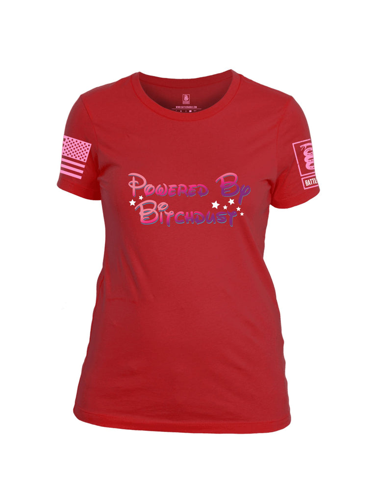 Battleraddle Powered By Bitchdust Pink Sleeves Women Cotton Crew Neck T-Shirt