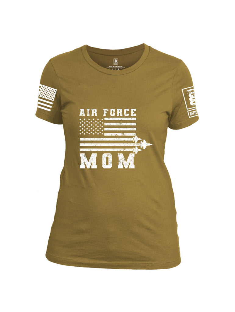 Battleraddle Air Force Mom Flag White Sleeves Women Cotton Crew Neck T-Shirt