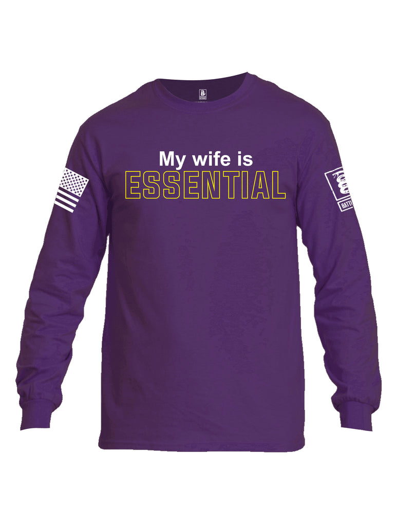 Battleraddle My Wife Is Essential {sleeve_color} Sleeves Men Cotton Crew Neck Long Sleeve T Shirt