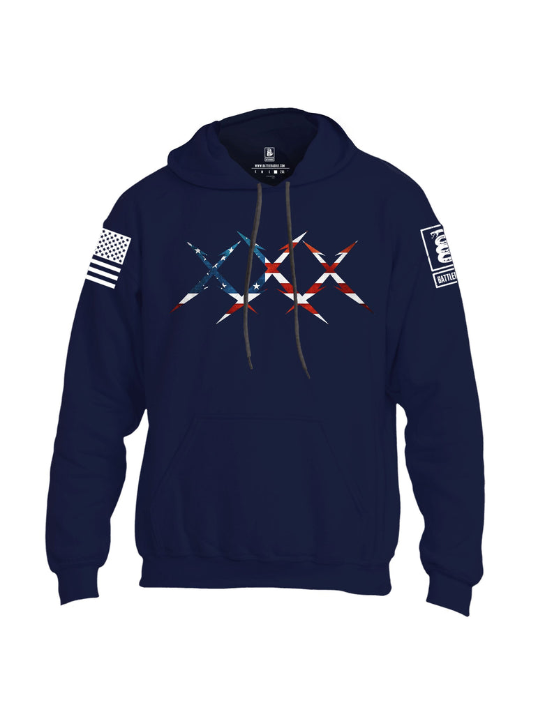 Battleraddle Xxx Usa Flag  White Sleeves Uni Cotton Blended Hoodie With Pockets