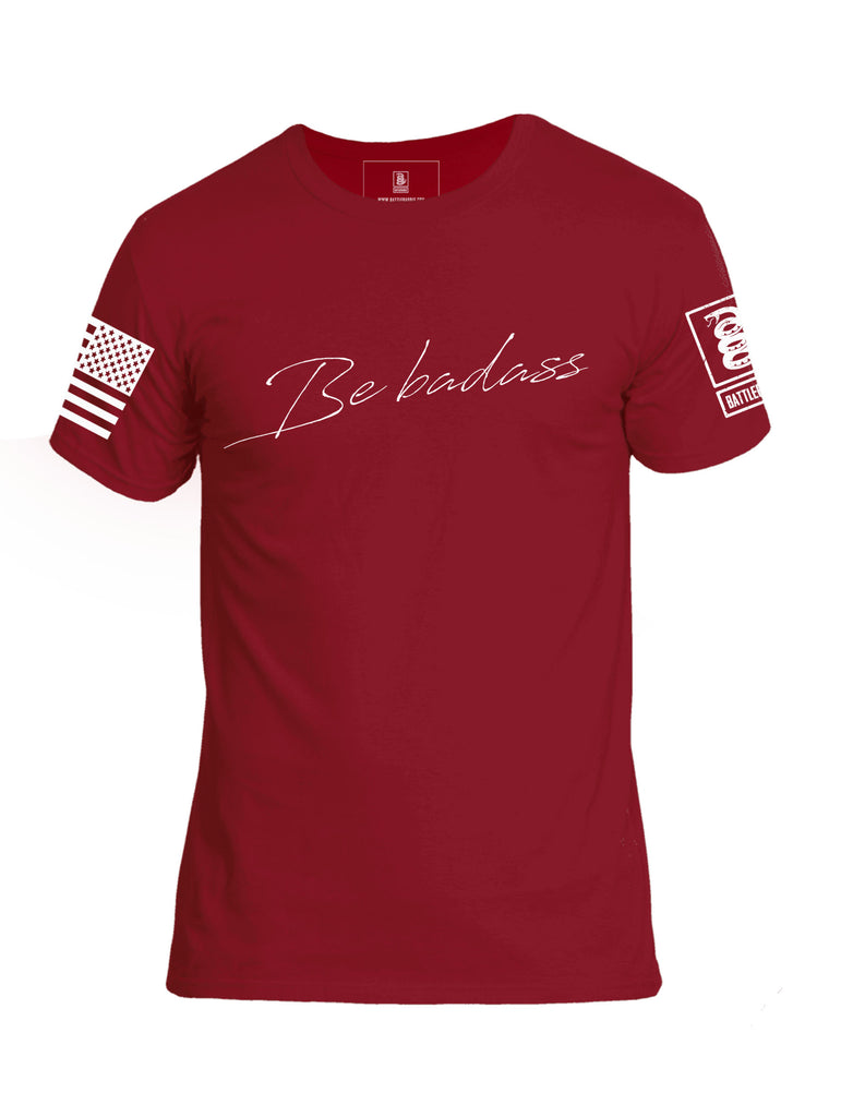 Battleraddle Be Badass White Sleeve Print Mens Cotton Crew Neck T Shirt - Battleraddle® LLC