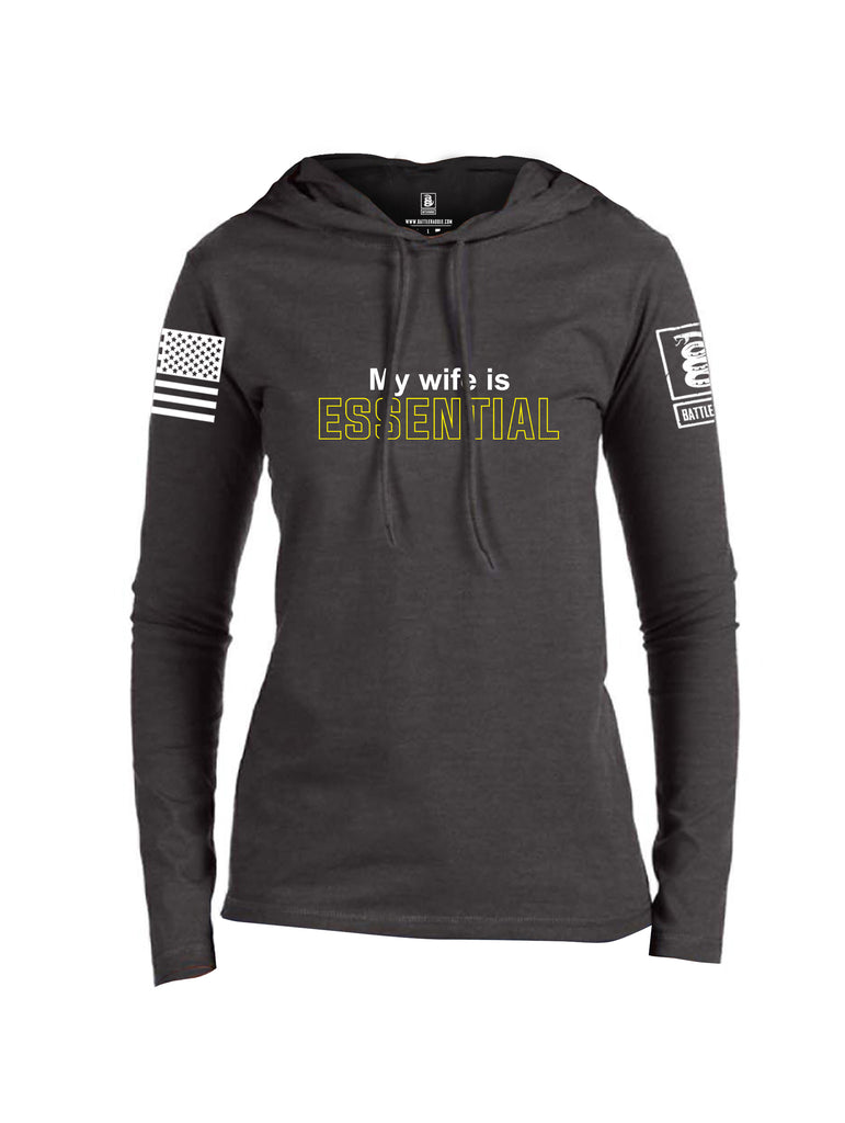 Battleraddle My Wife Is Essential {sleeve_color} Sleeves Women Cotton Thin Cotton Lightweight Hoodie