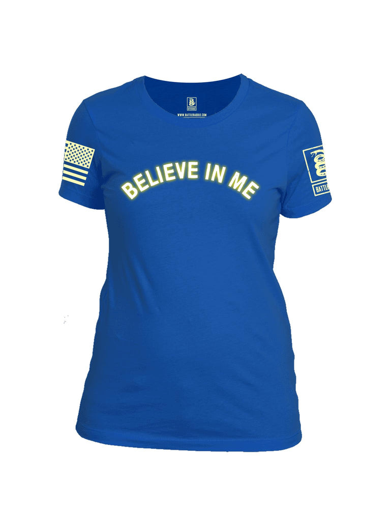 Battleraddle Believe In Me Light Yellow Sleeve Print Womens Cotton Crew Neck T Shirt - Battleraddle® LLC