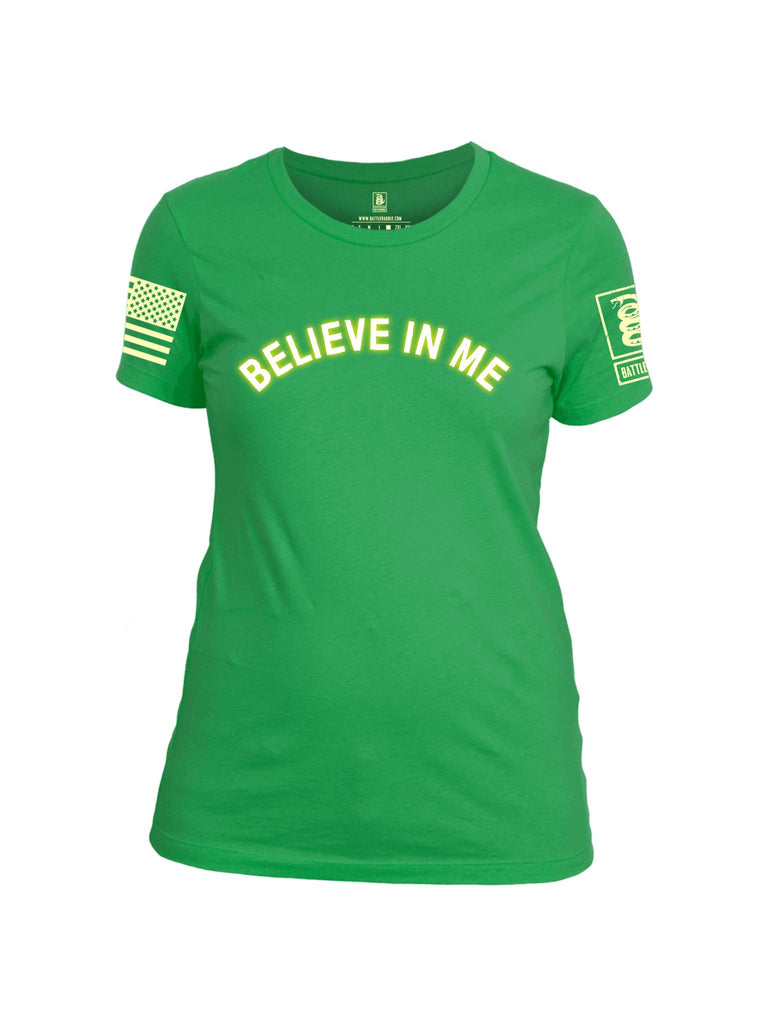 Battleraddle Believe In Me Light Yellow Sleeve Print Womens Cotton Crew Neck T Shirt - Battleraddle® LLC