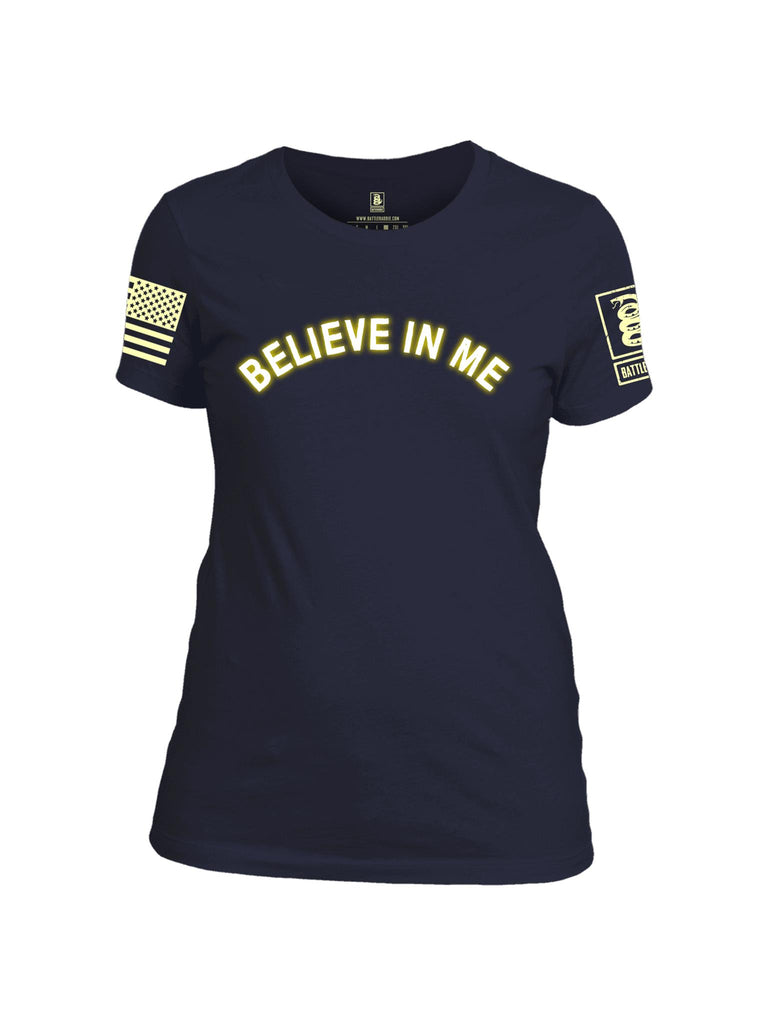 Battleraddle Believe In Me Light Yellow Sleeve Print Womens Cotton Crew Neck T Shirt - Battleraddle® LLC