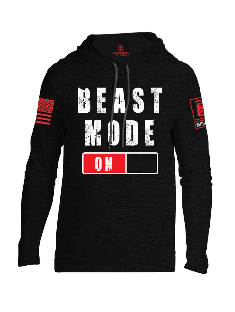 Battleraddle Beast Mode On Red Sleeve Mens Thin Cotton Lightweight Hoodie-Black