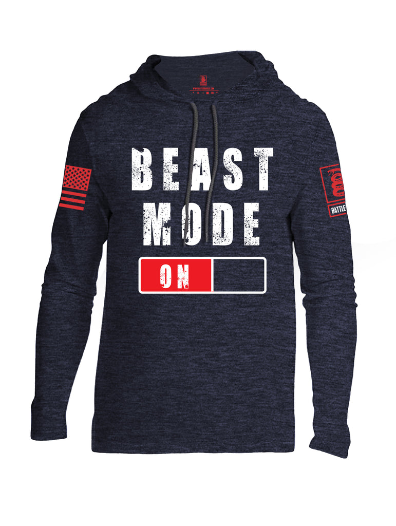 Battleraddle Beast Mode On Red Sleeve Mens Thin Cotton Lightweight Hoodie-Navy Blue