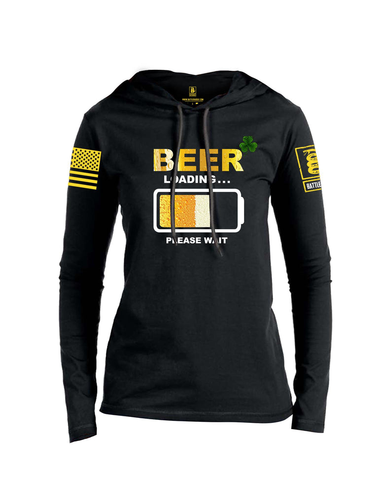 Battleraddle Beer Loading Please Wait Yellow Sleeve Print Womens Thin Cotton Lightweight Hoodie