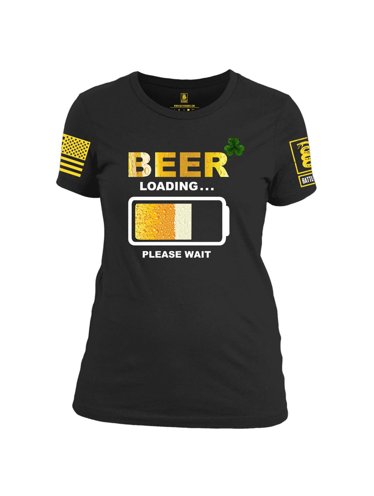 Battleraddle Beer Loading Please Wait Yellow Sleeve Print Womens Cotton Crew Neck T Shirt