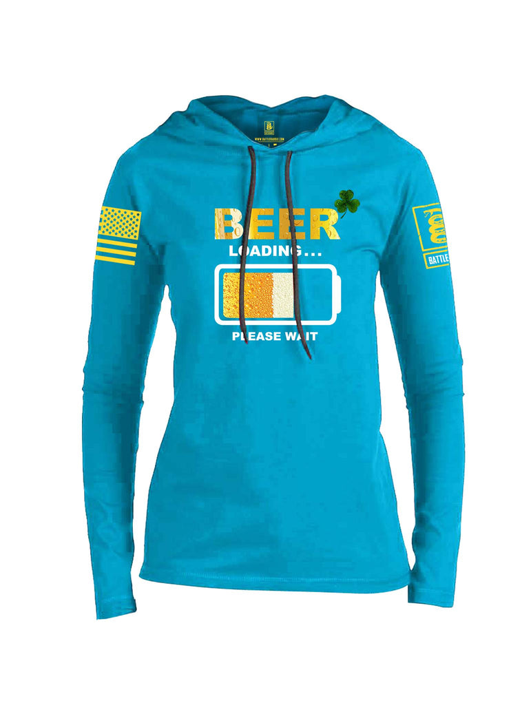 Battleraddle Beer Loading Please Wait Yellow Sleeve Print Womens Thin Cotton Lightweight Hoodie