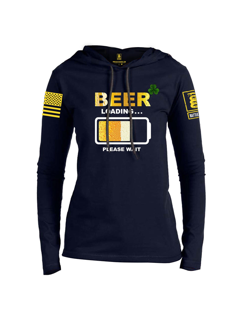 Battleraddle Beer Loading Please Wait Yellow Sleeve Print Womens Thin Cotton Lightweight Hoodie