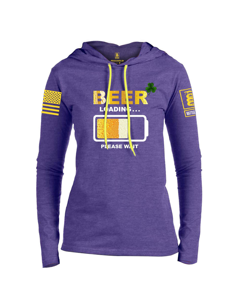 Battleraddle Beer Loading Please Wait Yellow Sleeve Print Womens Thin Cotton Lightweight Hoodie