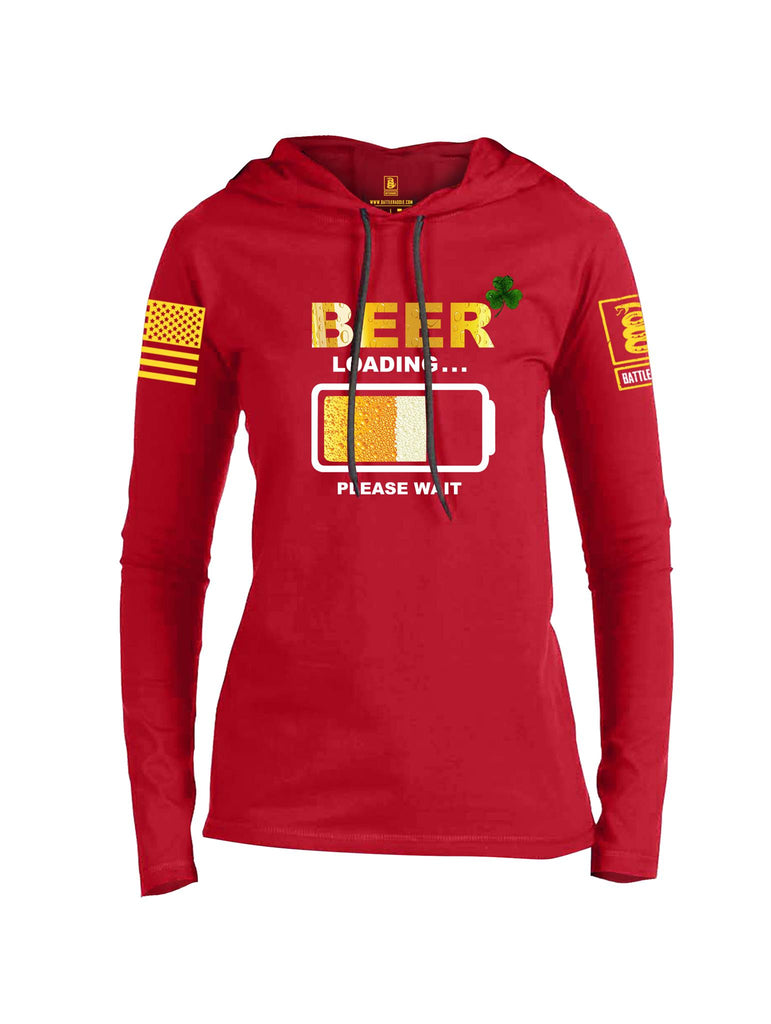 Battleraddle Beer Loading Please Wait Yellow Sleeve Print Womens Thin Cotton Lightweight Hoodie