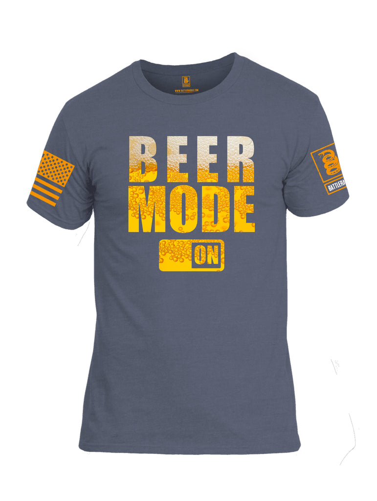 Battleraddle Beer Mode On Orange Sleeve Print Mens Cotton Crew Neck T Shirt - Battleraddle® LLC