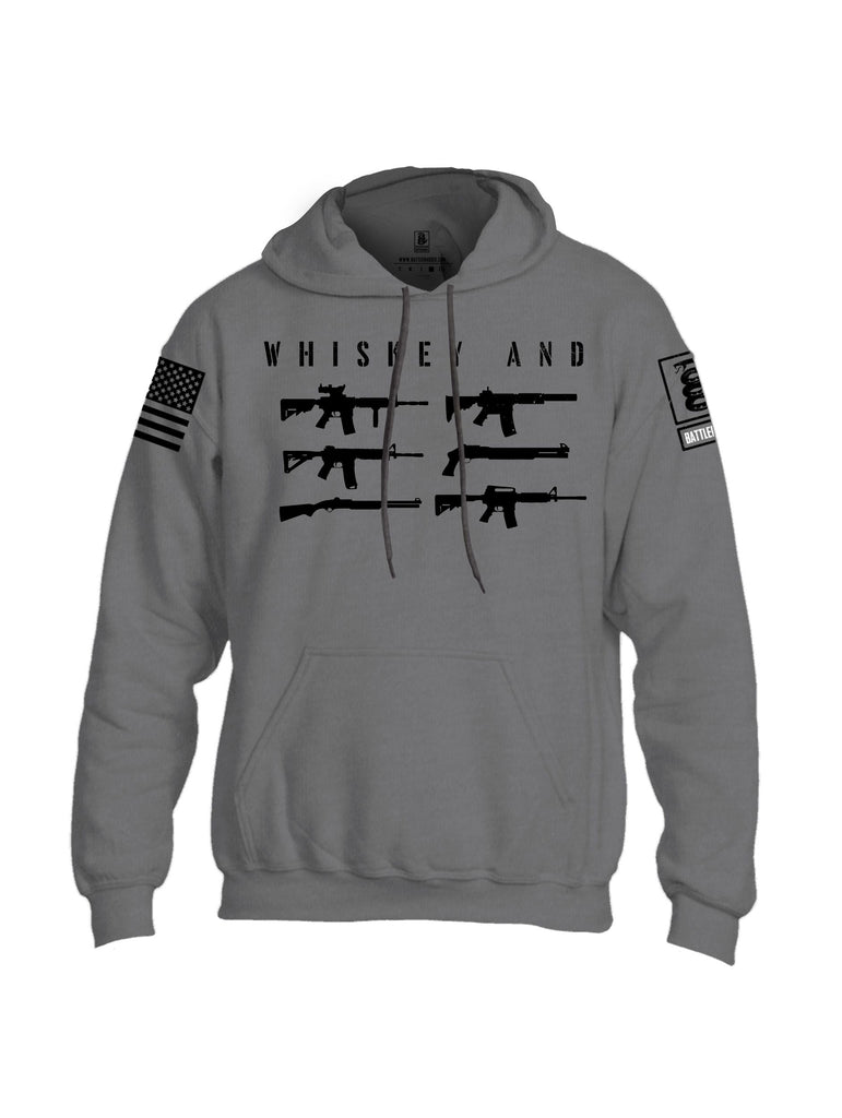 Battleraddle Whiskey And Guns Black Sleeves Uni Cotton Blended Hoodie With Pockets
