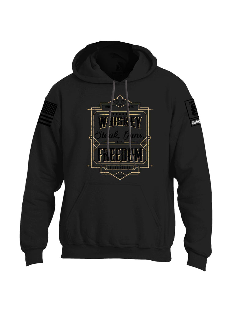 Battleraddle Whiskey Freedom Black Sleeves Uni Cotton Blended Hoodie With Pockets