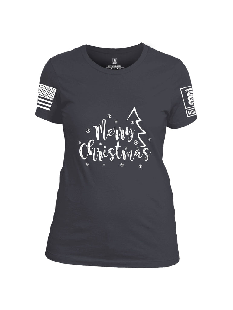 Battleraddle Merry Christmas White Sleeves Women Cotton Crew Neck T-Shirt