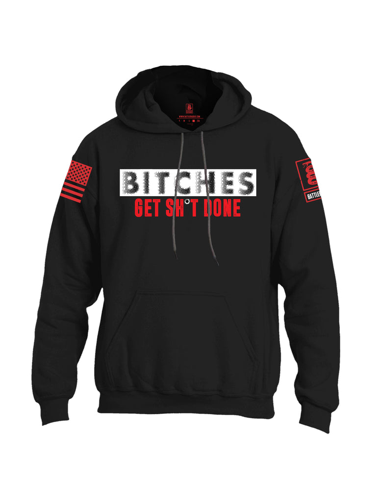 Battleraddle Bitches Get Sh*t Done Red Sleeve Print Mens Blended Hoodie With Pockets