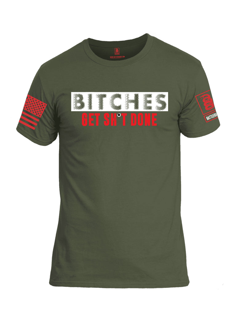 Battleraddle Bitches Get Sh*t Done Red Sleeve Print Mens Cotton Crew Neck T Shirt